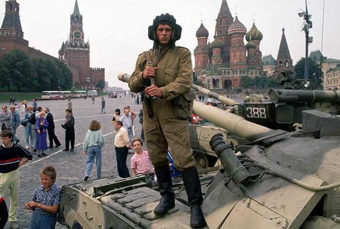 Soldier on tank, Moscow August 1991